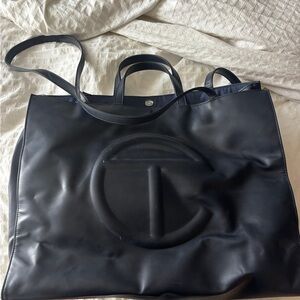 Telfar Large Tote Bag in Deep Navy with Embossed Logo
